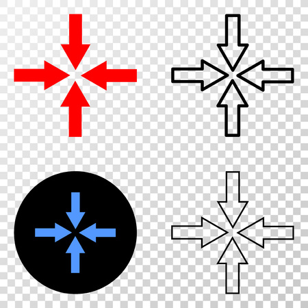 Collapse arrows EPS vector icon with contour, black and colored versions. Illustration style is flat iconic symbol on chess transparent background.のイラスト素材