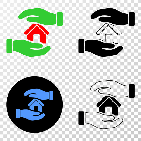 Hands care home EPS vector pictograph with contour, black and colored versions. Illustration style is flat iconic symbol on chess transparent background.のイラスト素材