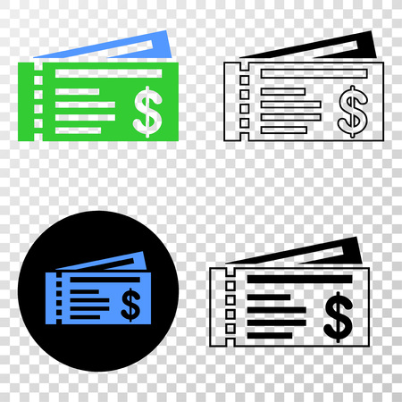 Dollar cheques EPS vector icon with contour, black and colored versions. Illustration style is flat iconic symbol on chess transparent background.のイラスト素材