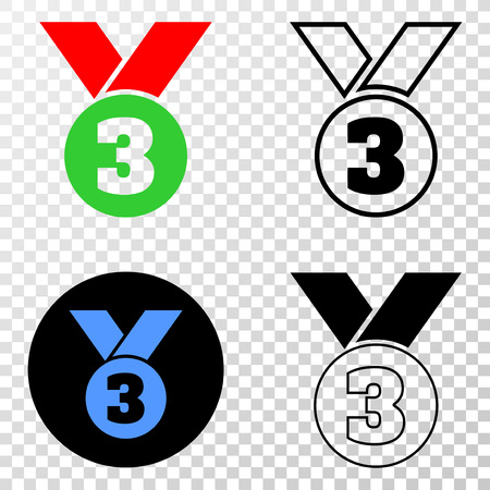 Third medal EPS vector icon with contour, black and colored versions. Illustration style is flat iconic symbol on chess transparent background.のイラスト素材