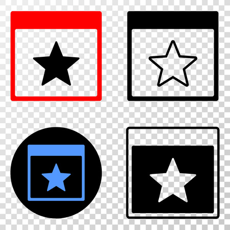 Star calendar page EPS vector pictograph with contour, black and colored versions. Illustration style is flat iconic symbol on chess transparent background.のイラスト素材