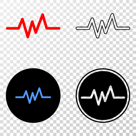 Pulse signal EPS vector icon with contour, black and colored versions. Illustration style is flat iconic symbol on chess transparent background.のイラスト素材