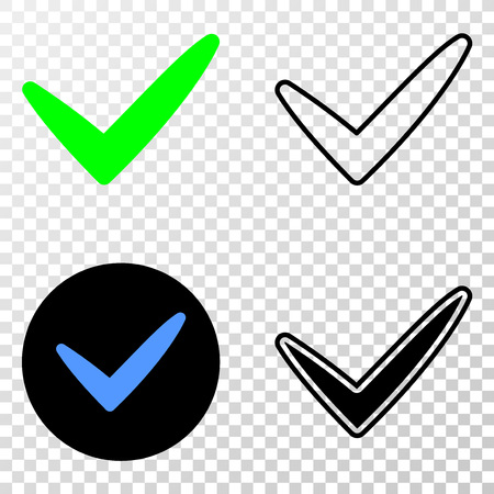 Yes tick EPS vector icon with contour, black and colored versions. Illustration style is flat iconic symbol on chess transparent background.のイラスト素材