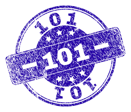 101 stamp seal watermark with grunge style. Designed with rounded rectangle and circles. Blue vector rubber print of 101 tag with unclean style.のイラスト素材
