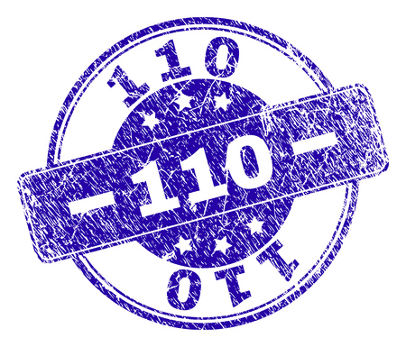 110 stamp seal watermark with grunge texture. Designed with rounded rectangle and circles. Blue vector rubber watermark of 110 title with corroded texture.のイラスト素材