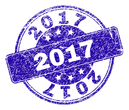 2017 stamp seal watermark with grunge style. Designed with rounded rectangle and circles. Blue vector rubber watermark of 2017 tag with corroded style.のイラスト素材