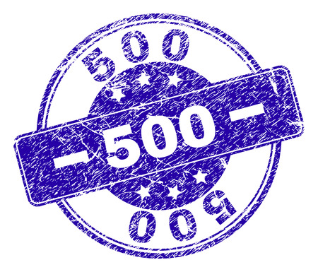 500 stamp seal watermark with grunge style. Designed with rounded rectangle and circles. Blue vector rubber watermark of 500 caption with dust style.のイラスト素材