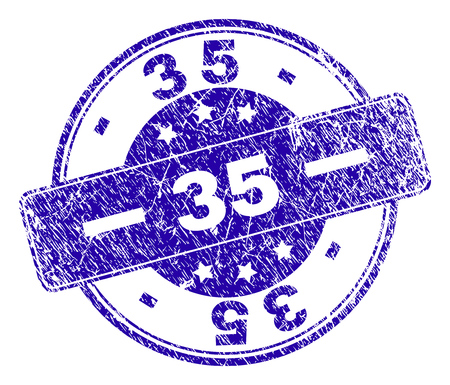 35 stamp seal watermark with distress style. Designed with rounded rectangle and circles. Blue vector rubber watermark of 35 caption with dust style.のイラスト素材