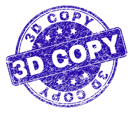 3D COPY stamp seal watermark with distress texture. Designed with rounded rectangle and circles. Blue vector rubber watermark of 3D COPY text with scratched texture.のイラスト素材