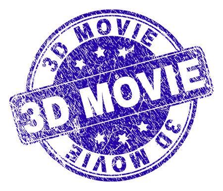 3D MOVIE stamp seal watermark with distress style. Designed with rounded rectangle and circles. Blue vector rubber watermark of 3D MOVIE label with dust style.のイラスト素材