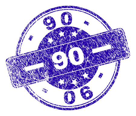 90 stamp seal watermark with distress style. Designed with rounded rectangle and circles. Blue vector rubber watermark of 90 caption with corroded style.のイラスト素材