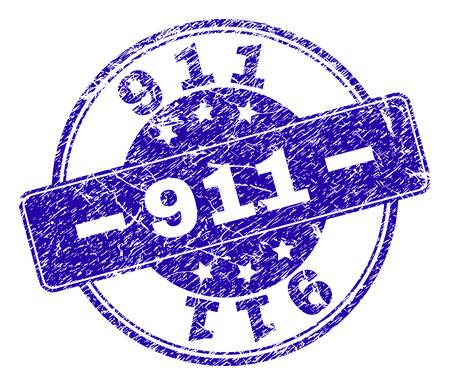 911 stamp seal watermark with distress style. Designed with rounded rectangle and circles. Blue vector rubber watermark of 911 tag with retro style.のイラスト素材