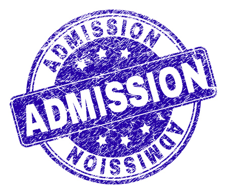 ADMISSION stamp seal watermark with distress effect. Designed with rounded rectangle and circles. Blue vector rubber watermark of ADMISSION text with corroded style.のイラスト素材