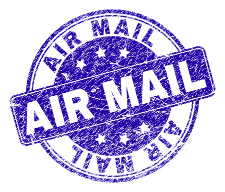 AIR MAIL stamp seal watermark with distress style. Designed with rounded rectangle and circles. Blue vector rubber watermark of AIR MAIL label with grunge style.のイラスト素材