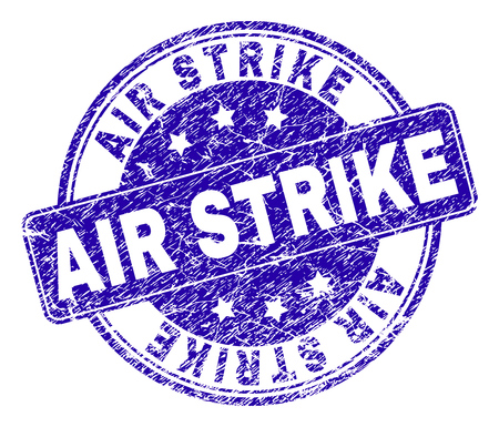 AIR STRIKE stamp seal watermark with grunge texture. Designed with rounded rectangle and circles. Blue vector rubber print of AIR STRIKE title with grunge texture.のイラスト素材