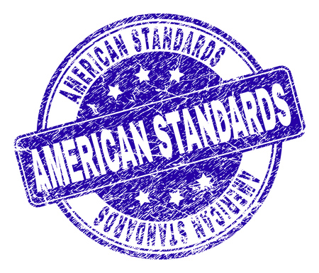 AMERICAN STANDARDS stamp seal watermark with distress style. Designed with rounded rectangle and circles. Blue vector rubber watermark of AMERICAN STANDARDS text with retro style.のイラスト素材