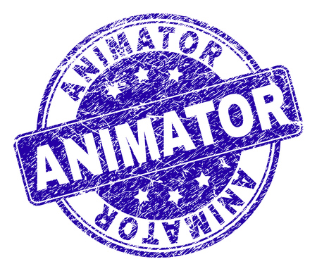 ANIMATOR stamp seal watermark with distress texture. Designed with rounded rectangle and circles. Blue vector rubber watermark of ANIMATOR caption with dirty texture.のイラスト素材