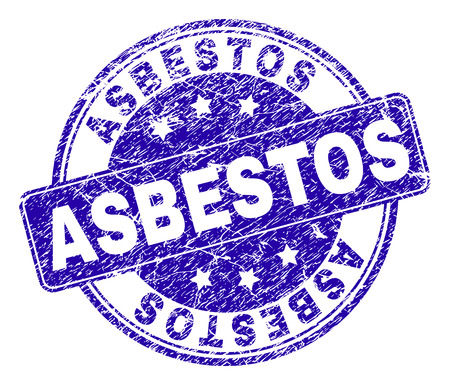 ASBESTOS stamp seal watermark with grunge style. Designed with rounded rectangle and circles. Blue vector rubber watermark of ASBESTOS label with grunge style.のイラスト素材