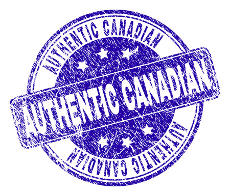 AUTHENTIC CANADIAN stamp seal watermark with grunge texture. Designed with rounded rectangle and circles. Blue vector rubber watermark of AUTHENTIC CANADIAN tag with unclean texture.のイラスト素材