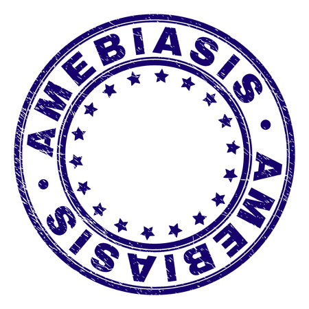 AMEBIASIS stamp seal watermark with grunge effect. Designed with round shapes and stars. Blue vector rubber print of AMEBIASIS label with grunge texture.のイラスト素材