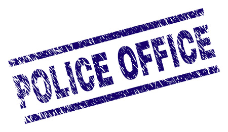 POLICE OFFICE seal print with distress style. Blue vector rubber print of POLICE OFFICE caption with scratched texture. Text caption is placed between parallel lines.のイラスト素材