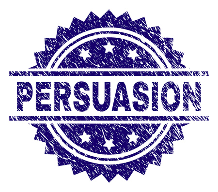 PERSUASION stamp seal watermark with distress style. Blue vector rubber print of PERSUASION label with dirty texture.のイラスト素材