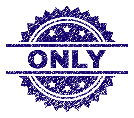 ONLY stamp seal watermark with distress style. Blue vector rubber print of ONLY caption with corroded texture.のイラスト素材