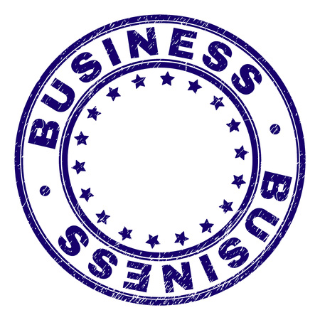 BUSINESS stamp seal imprint with grunge texture. Designed with round shapes and stars. Blue vector rubber print of BUSINESS tag with scratched texture.のイラスト素材