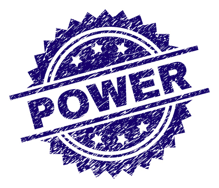 POWER stamp seal watermark with distress style. Blue vector rubber print of POWER title with grunge texture.のイラスト素材