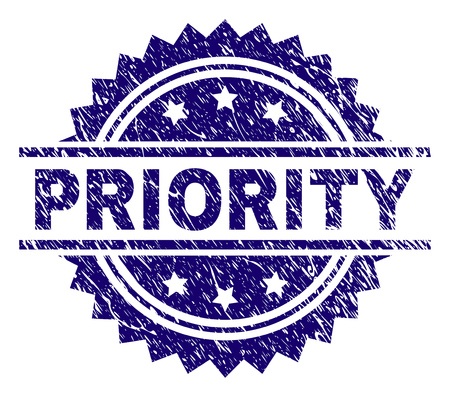 PRIORITY stamp seal watermark with distress style. Blue vector rubber print of PRIORITY tag with corroded texture.のイラスト素材