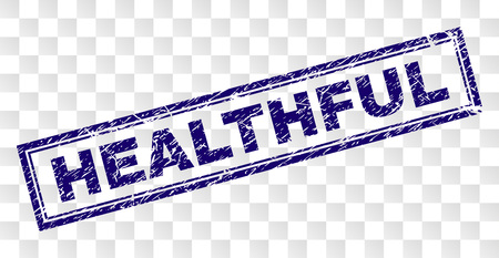 HEALTHFUL stamp seal watermark with rubber print style and double framed rectangle shape. Stamp is placed on a transparent background. Blue vector rubber print of HEALTHFUL title with unclean texture.のイラスト素材