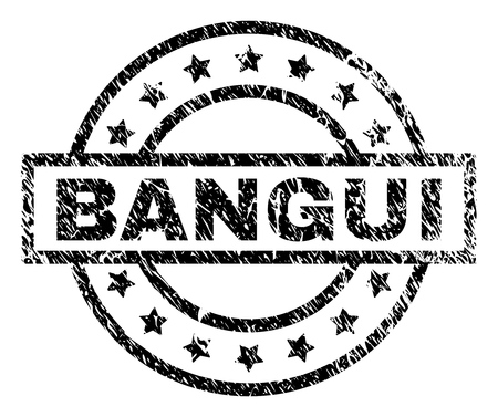 BANGUI stamp seal watermark with distress style. Designed with rectangle, circles and stars. Black vector rubber print of BANGUI title with dirty texture.のイラスト素材