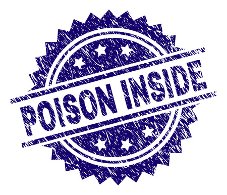 POISON INSIDE stamp seal watermark with distress style. Blue vector rubber print of POISON INSIDE tag with corroded texture.のイラスト素材