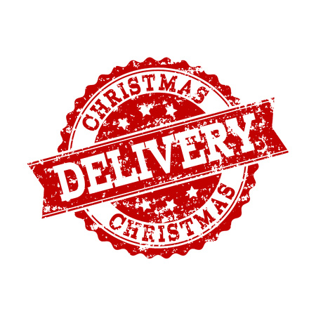Grunge red CHRISTMAS DELIVERY stamp seal. Vector CHRISTMAS DELIVERY rubber watermark with grunge texture. Isolated red colored watermark on a white background.のイラスト素材