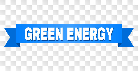 GREEN ENERGY text on a ribbon. Designed with white title and blue stripe. Vector banner with GREEN ENERGY tag on a transparent background.のイラスト素材