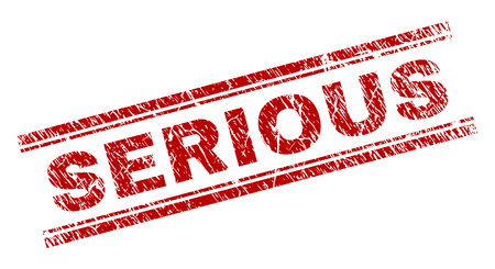 SERIOUS seal imprint with grunge texture. Red vector rubber print of SERIOUS text with scratched texture. Text label is placed between double parallel lines.のイラスト素材