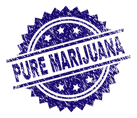 PURE MARIJUANA stamp seal watermark with distress style. Blue vector rubber print of PURE MARIJUANA caption with scratched texture.のイラスト素材