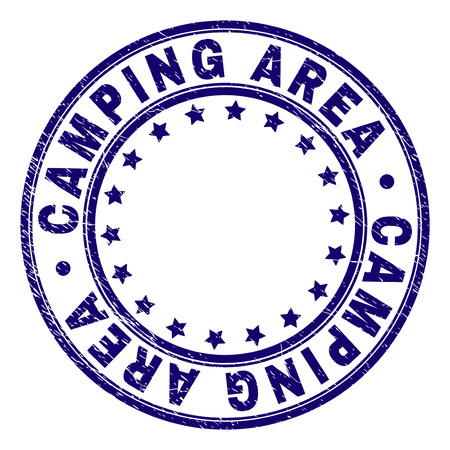 CAMPING AREA stamp seal imprint with grunge texture. Designed with round shapes and stars. Blue vector rubber print of CAMPING AREA title with grunge texture.のイラスト素材