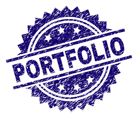 PORTFOLIO stamp seal watermark with distress style. Blue vector rubber print of PORTFOLIO tag with unclean texture.のイラスト素材