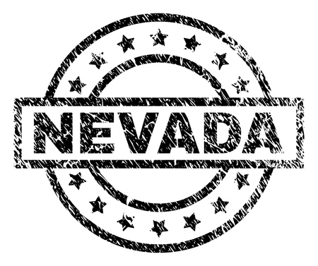 NEVADA stamp seal watermark with distress style. Designed with rectangle, circles and stars. Black vector rubber print of NEVADA caption with grunge texture.のイラスト素材