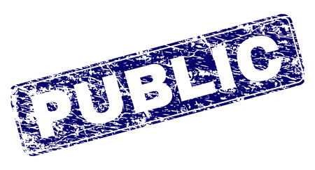 PUBLIC stamp seal print with grunge style. Seal shape is a rounded rectangle with frame. Blue vector rubber print of PUBLIC tag with grunge style.のイラスト素材