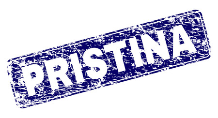 PRISTINA stamp seal print with distress style. Seal shape is a rounded rectangle with frame. Blue vector rubber print of PRISTINA caption with dirty style.のイラスト素材