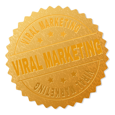VIRAL MARKETING gold stamp medallion. Vector golden medal with VIRAL MARKETING text. Text labels are placed between parallel lines and on circle. Golden area has metallic texture.のイラスト素材