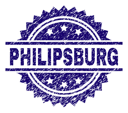 PHILIPSBURG stamp seal watermark with distress style. Blue vector rubber print of PHILIPSBURG text with retro texture.のイラスト素材