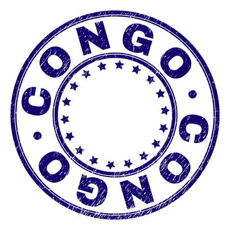 CONGO stamp seal watermark with grunge texture. Designed with circles and stars. Blue vector rubber print of CONGO tag with grunge texture.のイラスト素材