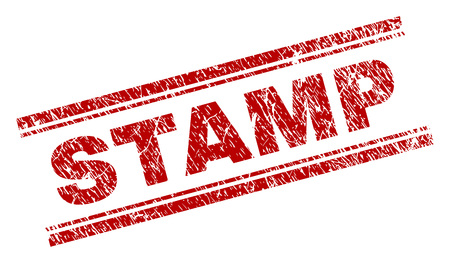 STAMP seal stamp with corroded texture. Red vector rubber print of STAMP text with corroded texture. Text title is placed between double parallel lines.のイラスト素材
