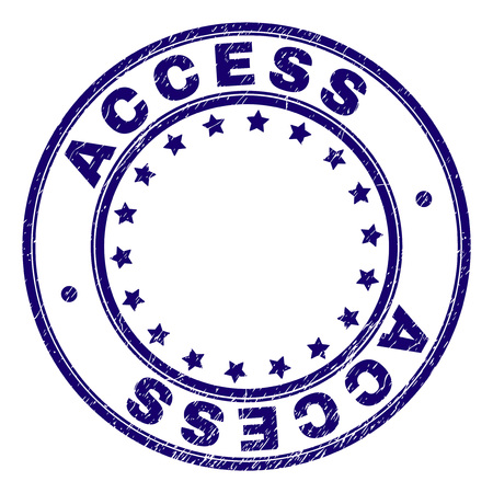 ACCESS stamp seal imprint with grunge texture. Designed with round shapes and stars. Blue vector rubber print of ACCESS tag with grunge texture.のイラスト素材