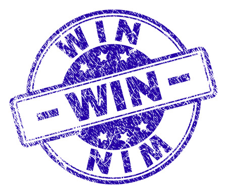 WIN stamp seal watermark with grunge style. Designed with rounded rectangles and circles. Blue vector rubber print of WIN label with grunge texture.のイラスト素材