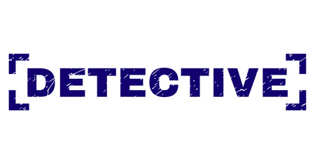 DETECTIVE label seal print with distress texture. Text label is placed between corners. Blue vector rubber print of DETECTIVE with retro texture.のイラスト素材
