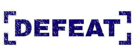 DEFEAT text seal imprint with corroded texture. Text caption is placed inside corners. Blue vector rubber print of DEFEAT with corroded texture.のイラスト素材